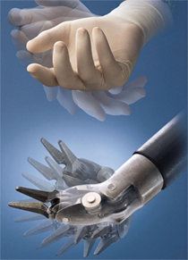 The robotic arm mimics human wrist movements The robotic arm mimics human wrist movements